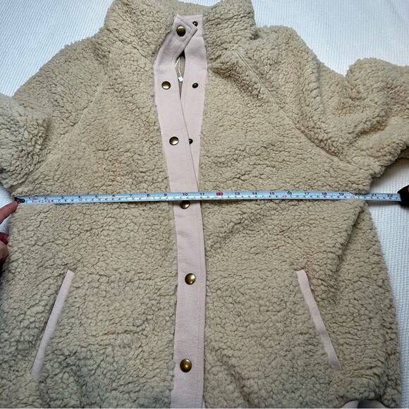 Merokeety Sherpa Fleece Jacket Snap Front Pockets Stand-Up Collar Cream medium - Picture 3 of 6